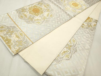 平和屋着物◎六通柄袋帯 唐織 正倉院花文 金銀糸 正絹 逸品 CABF2249qe