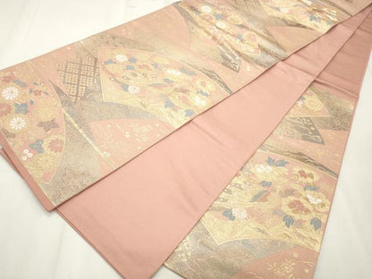 平和屋着物◎六通柄袋帯 地紙鳳凰草花文 金銀糸 正絹 逸品 CABF2250qe