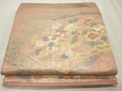 平和屋着物◎六通柄袋帯 地紙鳳凰草花文 金銀糸 正絹 逸品 CABF2250qe