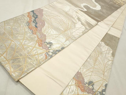 平和屋着物◎六通柄袋帯 芒 金銀糸 引箔 正絹 逸品 CABF2252qe