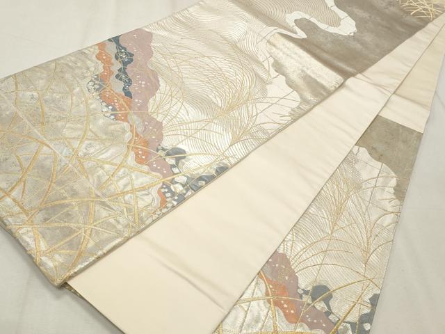 平和屋着物◎六通柄袋帯 芒 金銀糸 引箔 正絹 逸品 CABF2252qe