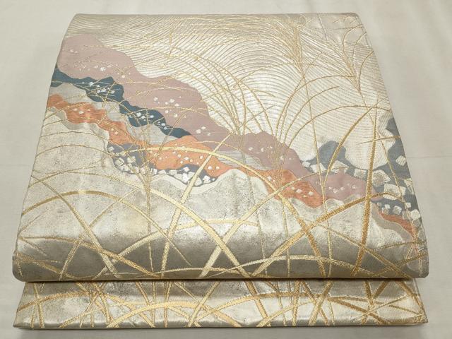 平和屋着物◎六通柄袋帯 芒 金銀糸 引箔 正絹 逸品 CABF2252qe