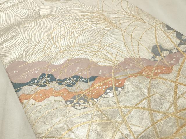 平和屋着物◎六通柄袋帯 芒 金銀糸 引箔 正絹 逸品 CABF2252qe