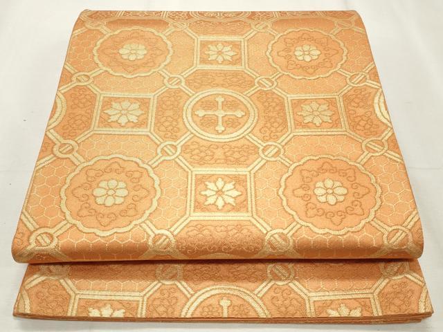 平和屋着物◎六通柄袋帯 蜀江花唐草文 金糸 正絹 逸品 CABF2255qe