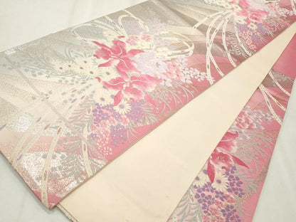 平和屋着物◎六通柄袋帯 唐織 草花文 金銀糸 正絹 逸品 CABF2256qe