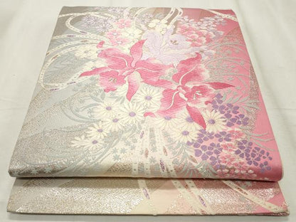 平和屋着物◎六通柄袋帯 唐織 草花文 金銀糸 正絹 逸品 CABF2256qe