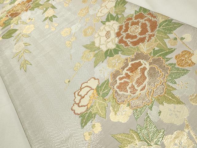 平和屋着物◎六通柄袋帯 唐織 草花文 金銀糸 正絹 逸品 CABF2258qe