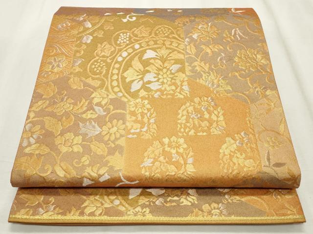 平和屋着物◎六通柄袋帯 亀甲更紗花唐草文 金銀糸 正絹 逸品 CABF2260qe