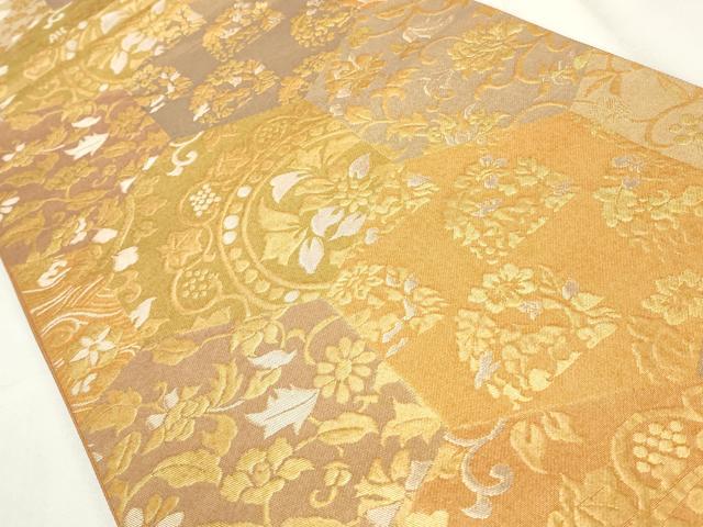 平和屋着物◎六通柄袋帯 亀甲更紗花唐草文 金銀糸 正絹 逸品 CABF2260qe