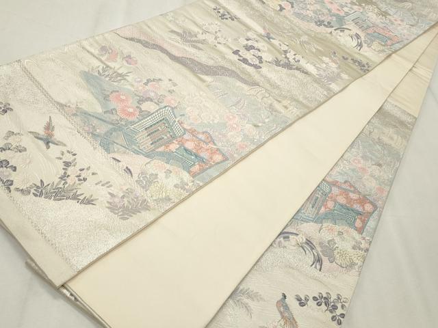 平和屋着物◎六通柄袋帯 唐織 道長競花文 銀糸 正絹 逸品 CABF2263qe