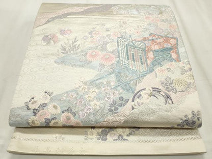 平和屋着物◎六通柄袋帯 唐織 道長競花文 銀糸 正絹 逸品 CABF2263qe