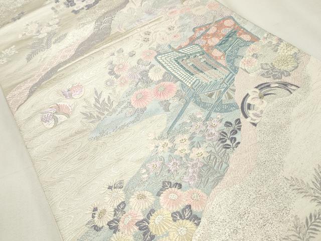 平和屋着物◎六通柄袋帯 唐織 道長競花文 銀糸 正絹 逸品 CABF2263qe