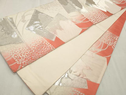 平和屋着物◎六通柄袋帯　唐織　色紙重ね花文　銀糸　正絹　逸品　CABF2267qe