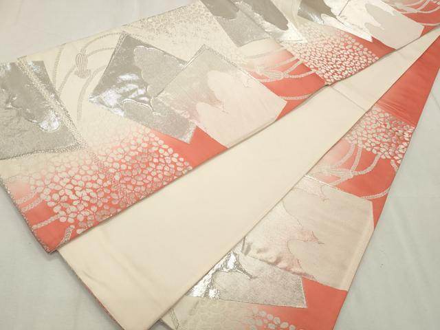 平和屋着物◎六通柄袋帯　唐織　色紙重ね花文　銀糸　正絹　逸品　CABF2267qe