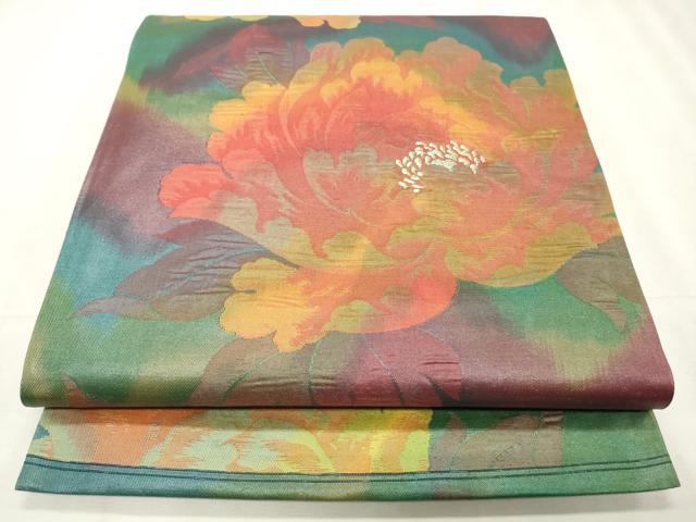 平和屋着物◎六通柄袋帯　牡丹　金糸　正絹　逸品　CABF2270qe