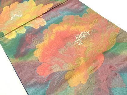 平和屋着物◎六通柄袋帯　牡丹　金糸　正絹　逸品　CABF2270qe