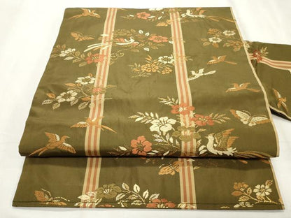 平和屋着物◎九寸名古屋帯 唐織 枝花鳥舞蝶文 金糸 正絹 逸品 CABF2278qe
