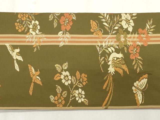 平和屋着物◎九寸名古屋帯 唐織 枝花鳥舞蝶文 金糸 正絹 逸品 CABF2278qe