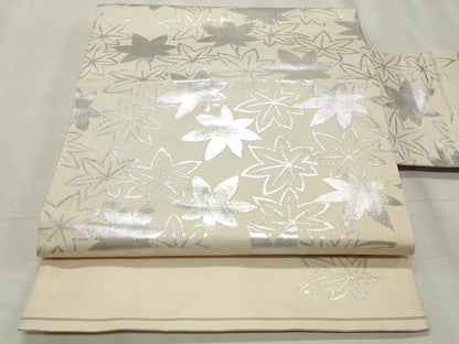 平和屋着物◎九寸名古屋帯 楓文 銀糸 正絹 逸品 CABF2280qe