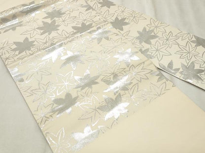 平和屋着物◎九寸名古屋帯 楓文 銀糸 正絹 逸品 CABF2280qe