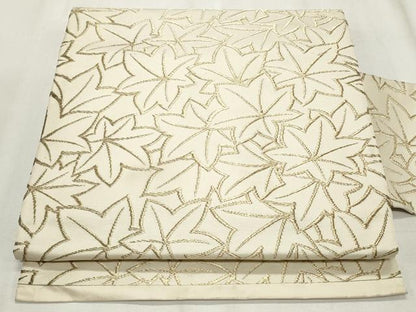 平和屋着物◎九寸名古屋帯 葉重ね文 金糸 正絹 逸品 CABF2282qe