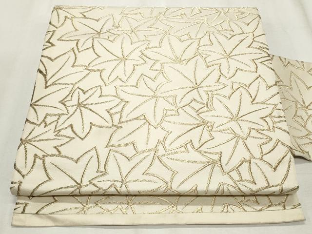 平和屋着物◎九寸名古屋帯 葉重ね文 金糸 正絹 逸品 CABF2282qe
