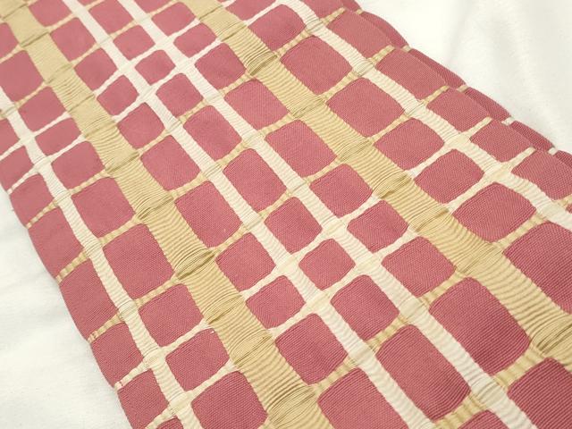 平和屋着物◎両面　半幅帯　格子柄　正絹　逸品　CABF2296qe