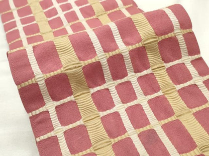 平和屋着物◎両面　半幅帯　格子柄　正絹　逸品　CABF2296qe