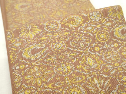 平和屋着物◎半幅帯　幾何学花文　正絹　逸品　CABF2305qe