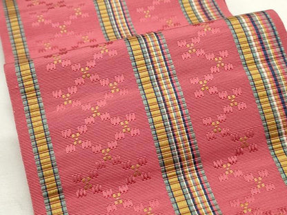 平和屋着物◎本場筑前博多織 半幅帯 間道 正絹 逸品 CABF2310qe