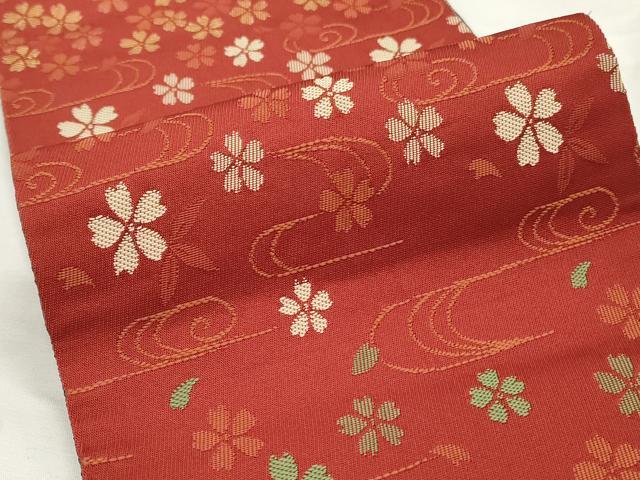 平和屋着物◎両面 半幅帯 市松草花文 金糸 CABF2315qe