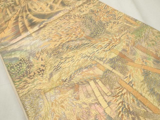 平和屋着物◎六通柄袋帯　笹竹文　金銀糸　正絹　逸品　CABF2326qe
