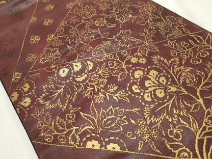 平和屋着物◎西陣 服部織物謹製 六通柄袋帯 こはく錦 更紗草花文 金糸 正絹 逸品 CABF2327qe