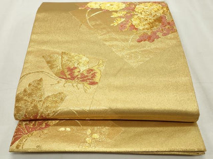 平和屋着物◎六通柄袋帯 唐織 色紙重ね草花文 絹爛摺箔 正絹 逸品 CABF2331qe