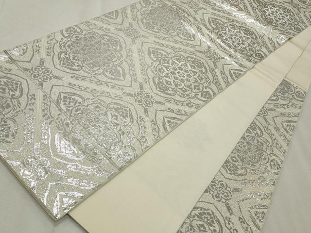 平和屋着物◎六通柄 本袋帯 正倉院花文 銀糸 正絹 逸品 CABF2332qe