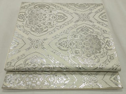 平和屋着物◎六通柄 本袋帯 正倉院花文 銀糸 正絹 逸品 CABF2332qe