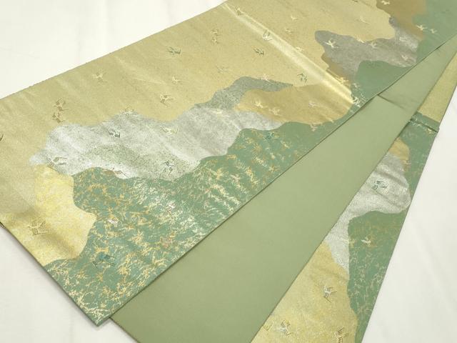 平和屋着物◎六通柄袋帯 霞鳥文 金銀糸 引箔 正絹 逸品 CABF2333qe