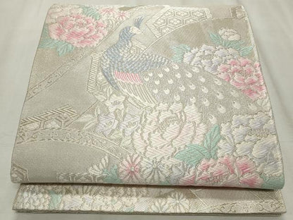 平和屋着物◎佐賀錦 六通柄袋帯 唐織 孔雀唐草花文 銀糸 正絹 逸品 CABF2336qe