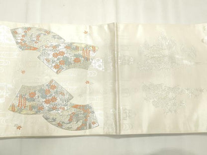 平和屋着物◎六通柄袋帯　唐織　地紙風景文　金閣寺　プラチナ箔二重織　正絹　逸品　CABF2339qe