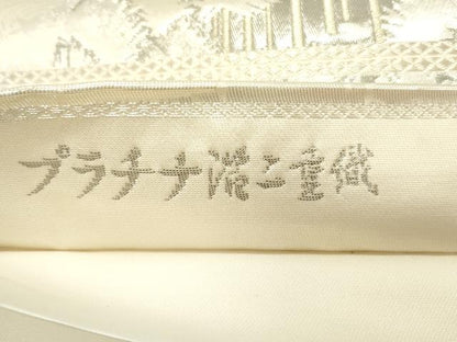 平和屋着物◎六通柄袋帯　唐織　地紙風景文　金閣寺　プラチナ箔二重織　正絹　逸品　CABF2339qe