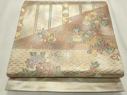 平和屋着物◎六通柄袋帯　鳳凰草花文　金銀し引箔　正絹　逸品　CABF2340qe