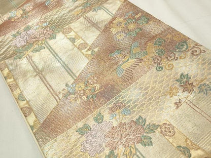 平和屋着物◎六通柄袋帯　鳳凰草花文　金銀し引箔　正絹　逸品　CABF2340qe