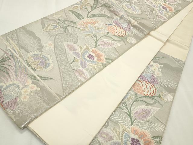 平和屋着物◎六通柄袋帯 唐織 更紗花鳥文 珀凰錦 プラチナ二重箔 正絹 逸品 CABF2341qe