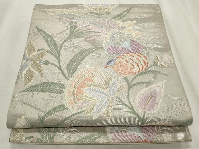 平和屋着物◎六通柄袋帯 唐織 更紗花鳥文 珀凰錦 プラチナ二重箔 正絹 逸品 CABF2341qe
