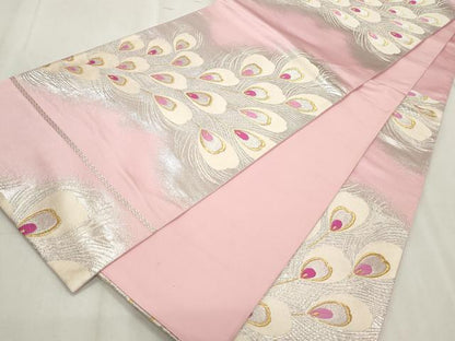 平和屋着物◎六通柄袋帯 唐織 孔雀羽文 三松 金銀糸 正絹 逸品 CABF2346qe