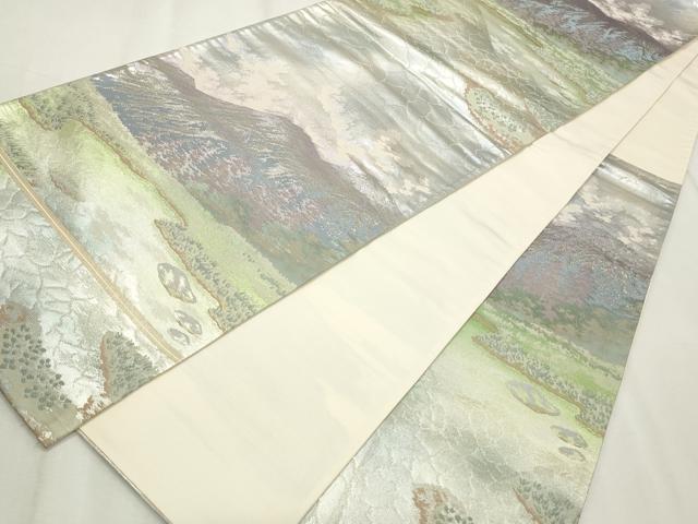 平和屋着物◎六通柄袋帯 風景文 銀糸 引箔 正絹 逸品 CABF2351qe
