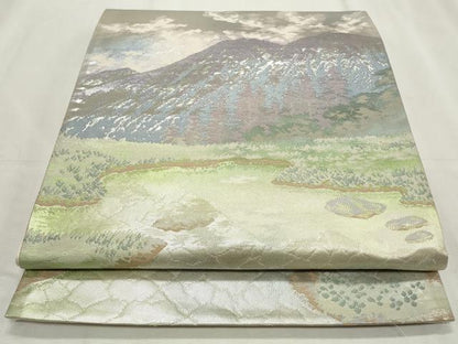 平和屋着物◎六通柄袋帯 風景文 銀糸 引箔 正絹 逸品 CABF2351qe