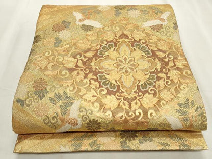 平和屋着物◎六通柄袋帯 松鶴吉祥菱文 金糸 正絹 逸品 CABF2354qe