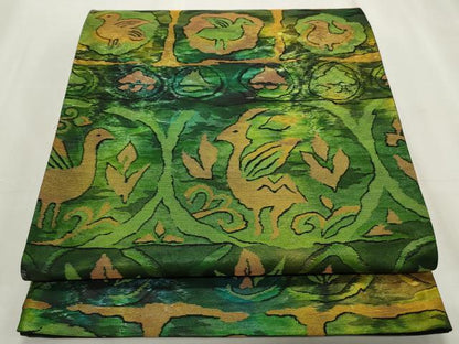 平和屋着物◎六通柄袋帯 唐草花鳥文 正絹 逸品 CABF2355qe