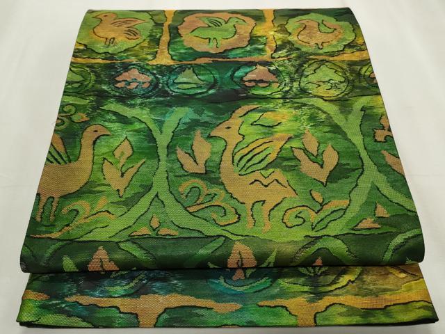 平和屋着物◎六通柄袋帯 唐草花鳥文 正絹 逸品 CABF2355qe